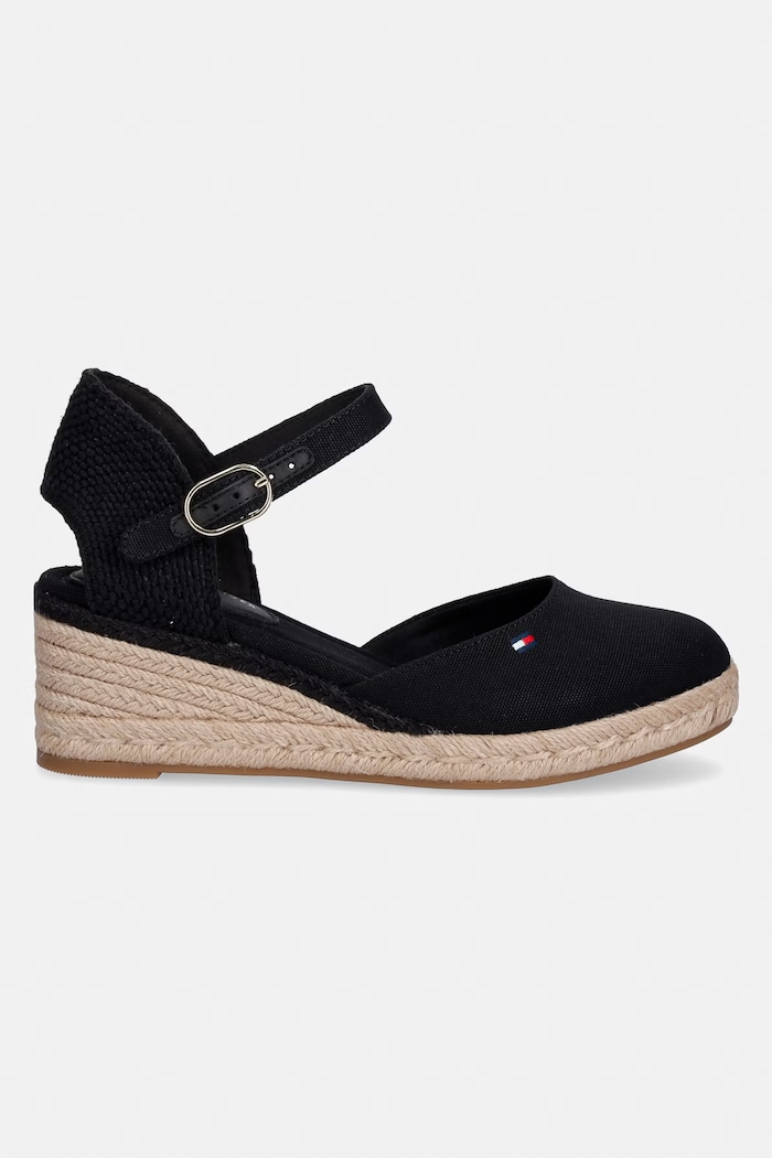 Tommy Hilfiger dámske espadrilky MID WEDGE ESPAD CLOSED TOE FW0FW09233 čierna SS26