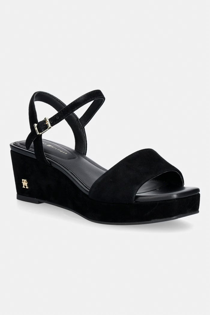 Semišové sandále na platforme Tommy Hilfiger SUEDE WRAPPED MID WEDGE čierna FW0FW09235