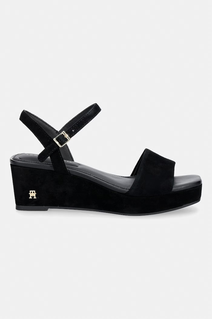 Semišové sandále na platforme Tommy Hilfiger SUEDE WRAPPED MID WEDGE FW0FW09235 čierna SS26