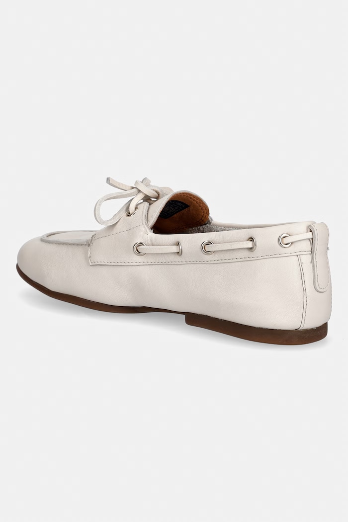 Obuwie Tommy Hilfiger mokasyny damskie skórzane TH SLEEK LEATHER BOAT SHOE FW0FW09148 beżowy