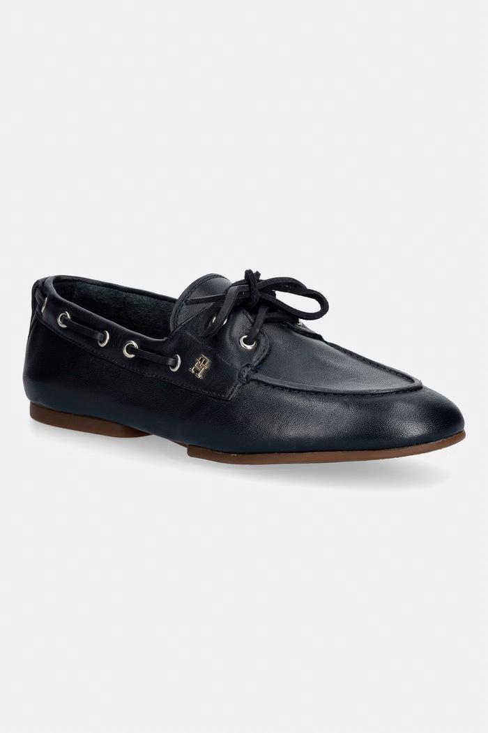 Tommy Hilfiger mokasyny damskie skórzane TH SLEEK LEATHER BOAT SHOE granatowy FW0FW09148