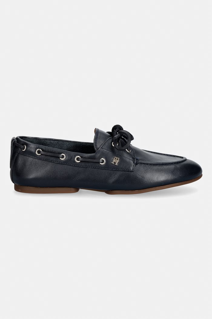 Tommy Hilfiger mokasyny damskie skórzane TH SLEEK LEATHER BOAT SHOE FW0FW09148 granatowy SS26