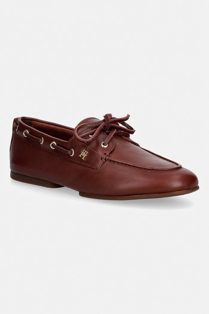 Tommy Hilfiger mokasyny damskie skórzane TH SLEEK LEATHER BOAT SHOE bordowy FW0FW09148