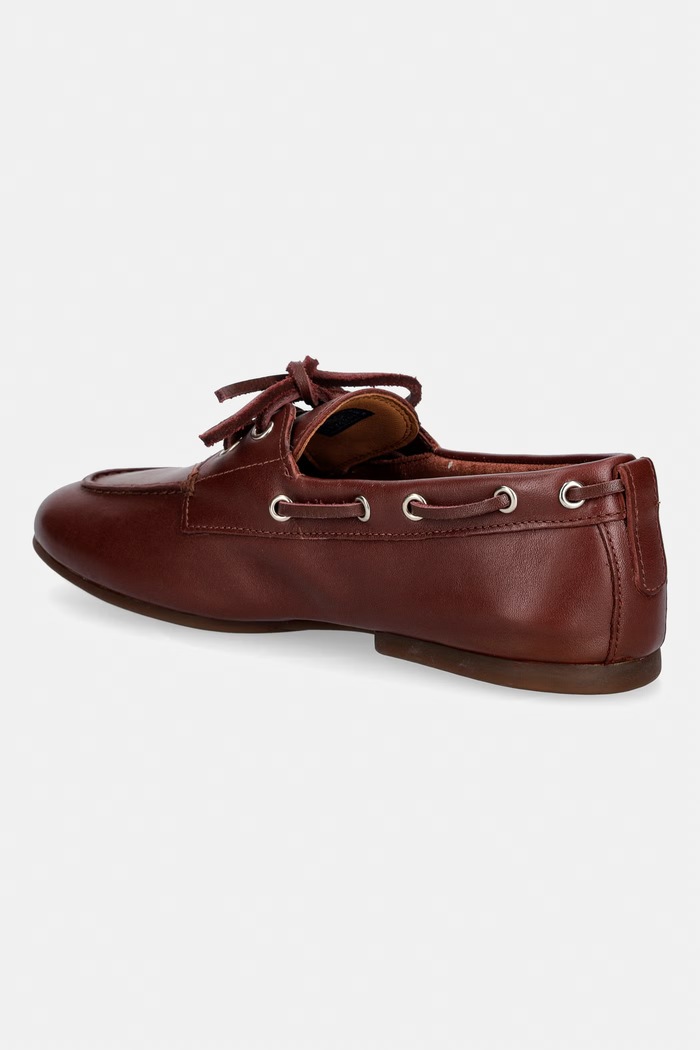 Obuwie Tommy Hilfiger mokasyny damskie skórzane TH SLEEK LEATHER BOAT SHOE FW0FW09148 bordowy