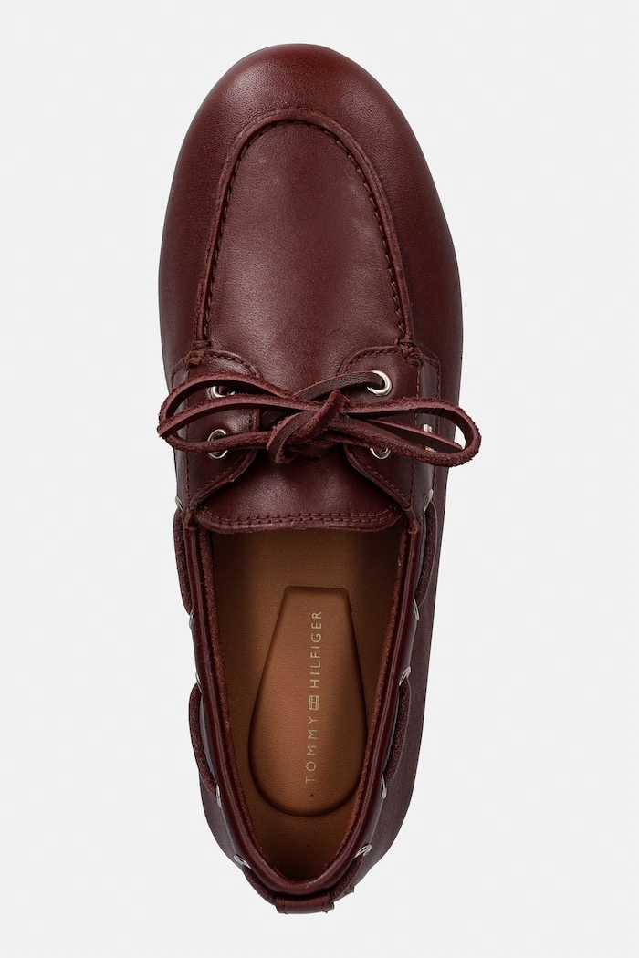 Tommy Hilfiger mokasyny damskie skórzane TH SLEEK LEATHER BOAT SHOE bordowy FW0FW09148