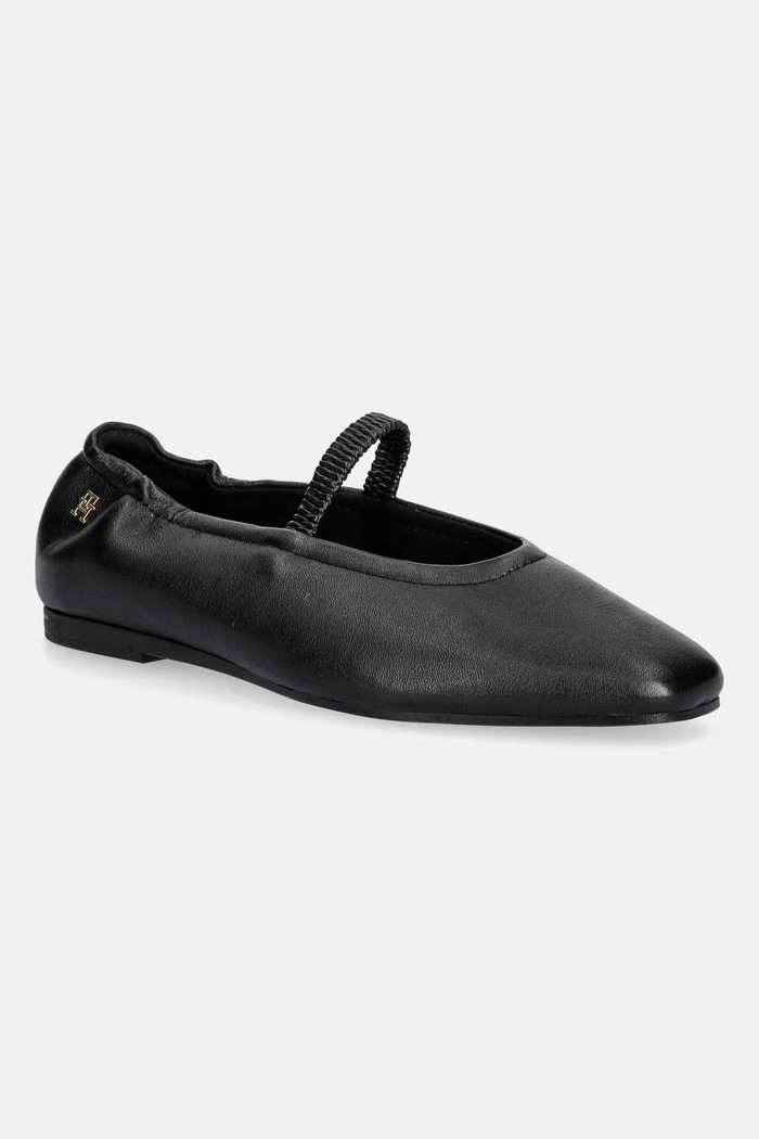 Tommy Hilfiger balerini din piele SOFT LEATHER ELLASTIC BALLERINA negru FW0FW09245