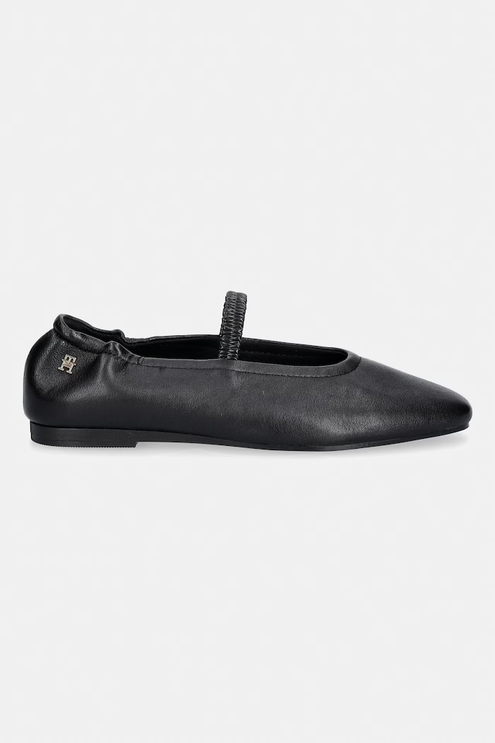 Tommy Hilfiger balerini din piele SOFT LEATHER ELLASTIC BALLERINA FW0FW09245 negru SS26