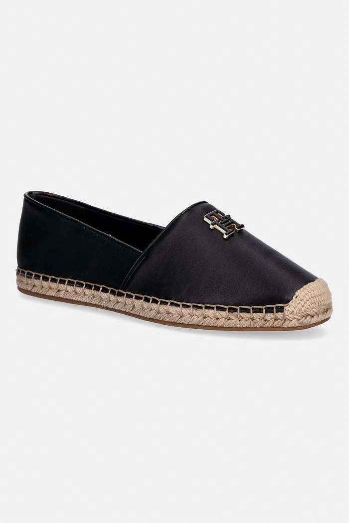 Tommy Hilfiger espadrilky dámske TH LOGO LEATHER ESPADRILLE čierna FW0FW09246