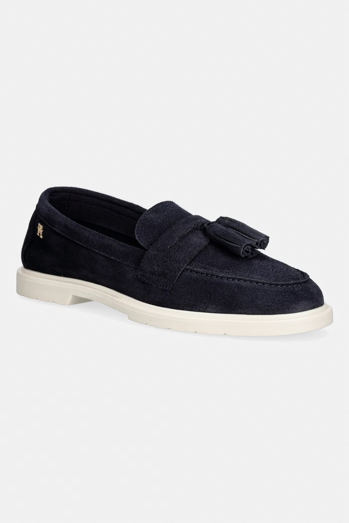 Tommy Hilfiger dámske semišové mokasíny LIGHT SUEDE TASSEL LOAFER tmavomodrá FW0FW09285