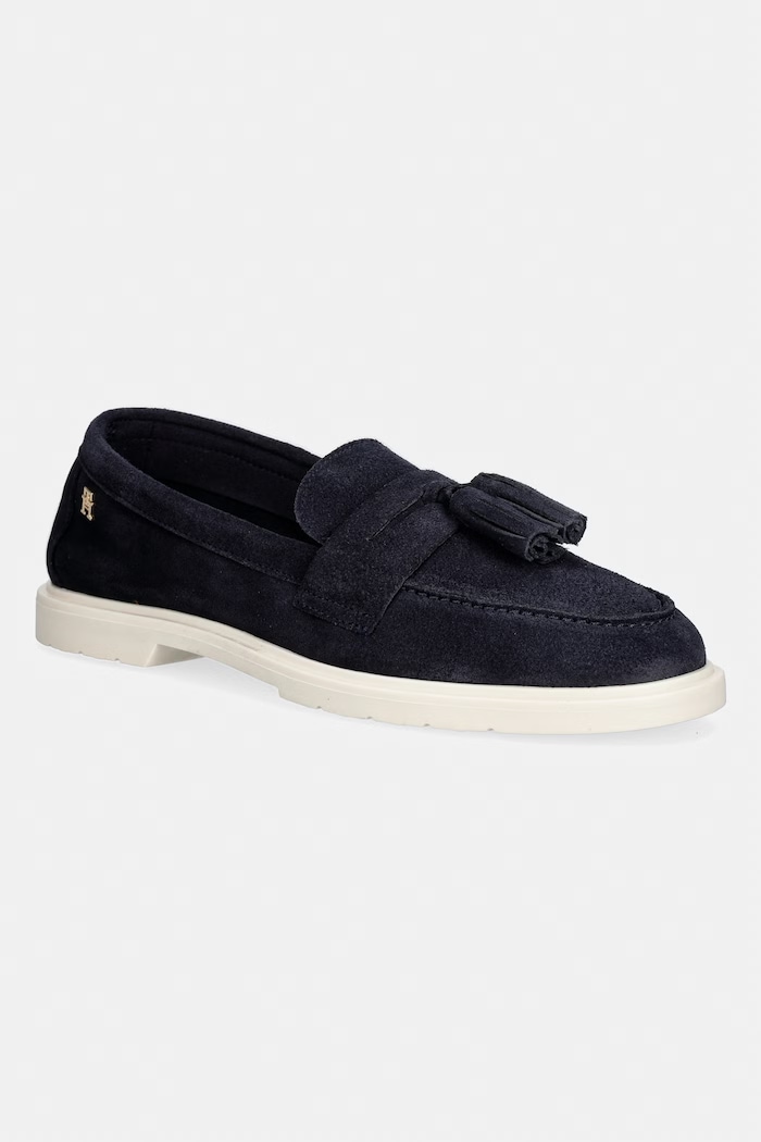 Tommy Hilfiger dámske semišové mokasíny LIGHT SUEDE TASSEL LOAFER tmavomodrá FW0FW09285