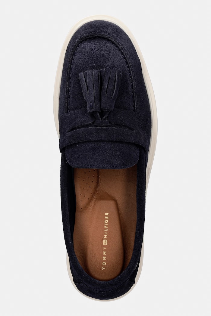Tommy Hilfiger dámske semišové mokasíny LIGHT SUEDE TASSEL LOAFER tmavomodrá FW0FW09285