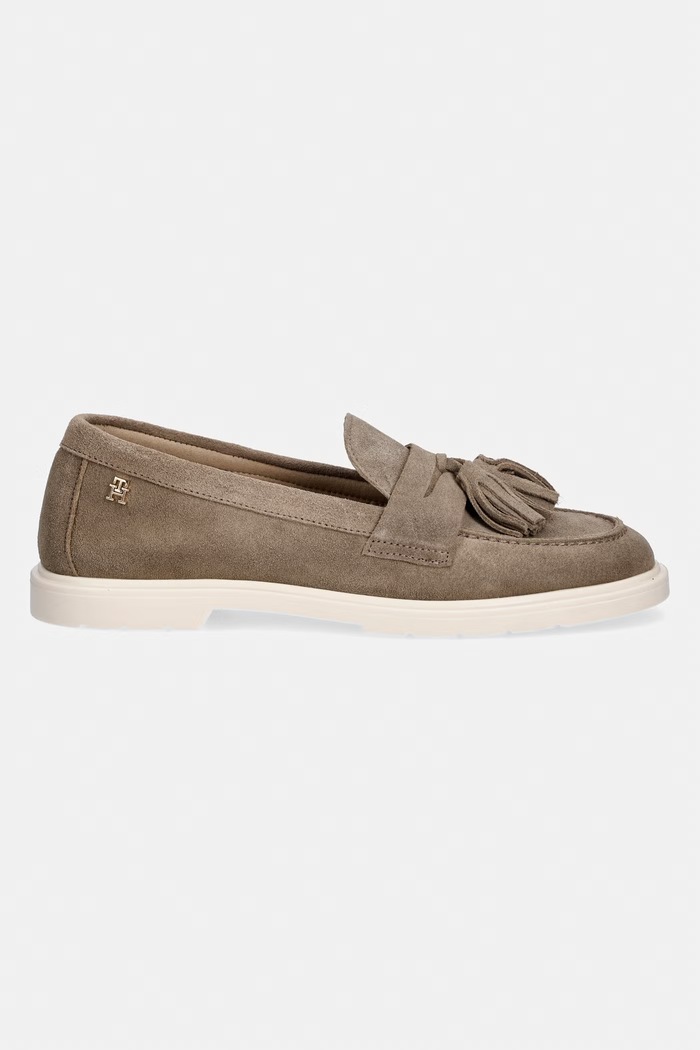 Tommy Hilfiger dámske semišové mokasíny LIGHT SUEDE TASSEL LOAFER FW0FW09285 béžová SS26