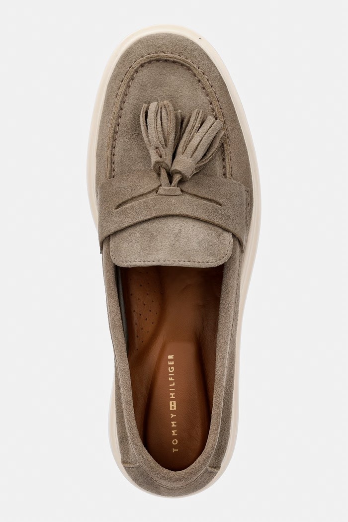 Tommy Hilfiger dámske semišové mokasíny LIGHT SUEDE TASSEL LOAFER béžová FW0FW09285