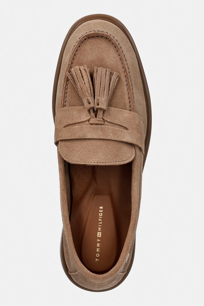 Tommy Hilfiger dámske semišové mokasíny LIGHT SUEDE TASSEL LOAFER hnedá FW0FW09285