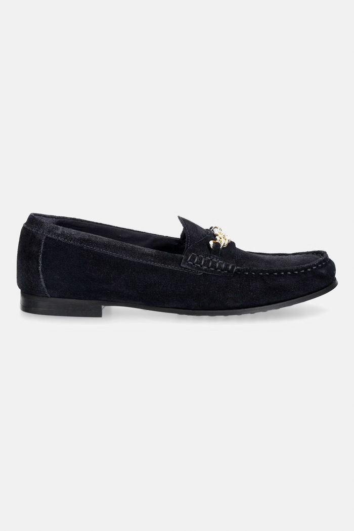 Tommy Hilfiger dámske semišové mokasíny TH CHAIN SUEDE LOAFER FW0FW09327 tmavomodrá SS26