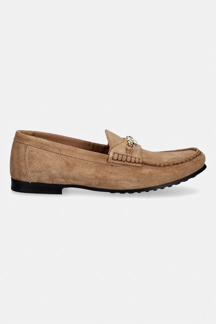 Tommy Hilfiger dámske semišové mokasíny TH CHAIN SUEDE LOAFER FW0FW09327 béžová SS26