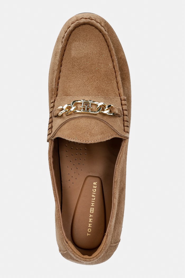 Tommy Hilfiger dámske semišové mokasíny TH CHAIN SUEDE LOAFER béžová FW0FW09327