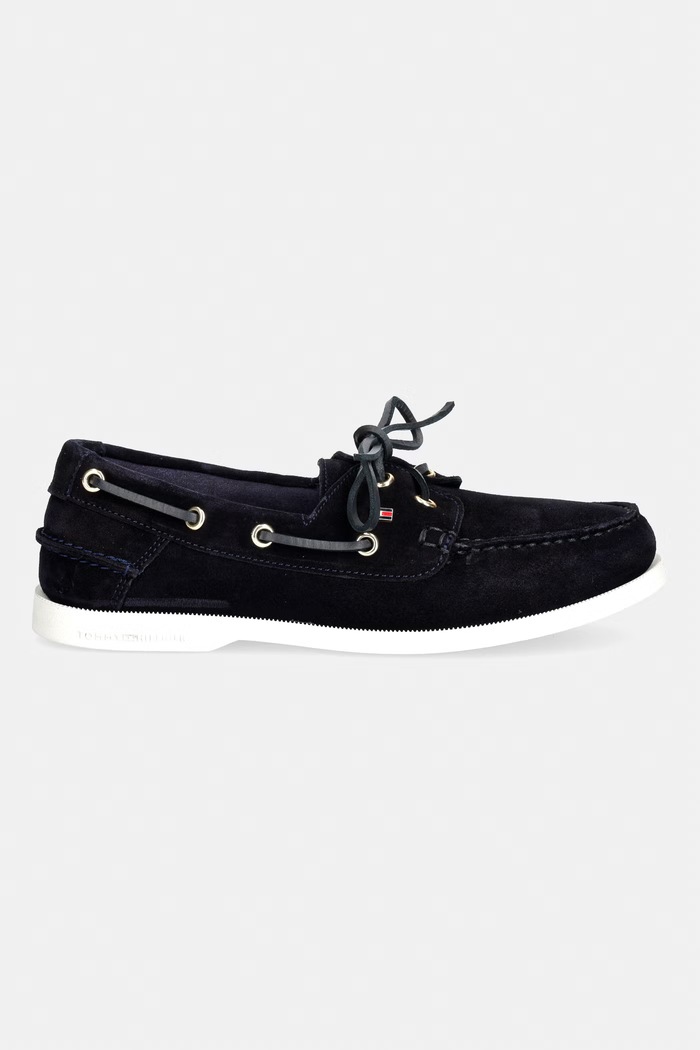 Tommy Hilfiger mokasyny damskie zamszowe HILFIGER SUEDE BOAT SHOE FW0FW09338 granatowy SS26