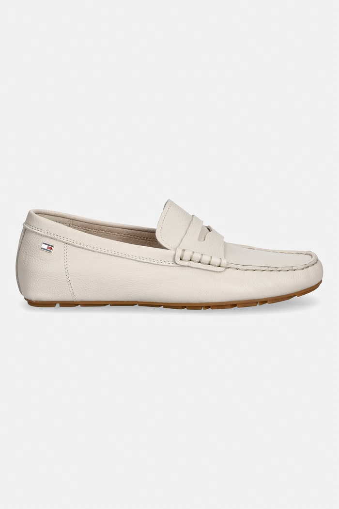 Tommy Hilfiger dámske kožené mokasíny FLAG LEATHER DRIVER LOAFER FW0FW09350 biela SS26