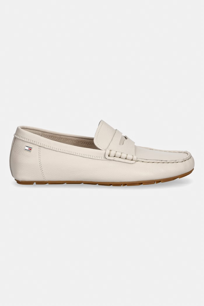 Tommy Hilfiger dámske kožené mokasíny FLAG LEATHER DRIVER LOAFER FW0FW09350 biela SS26