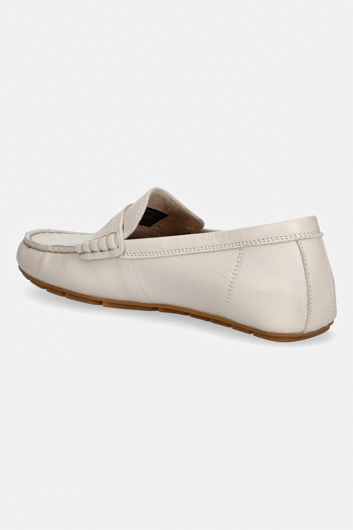 Obuv Tommy Hilfiger dámske kožené mokasíny FLAG LEATHER DRIVER LOAFER FW0FW09350 biela