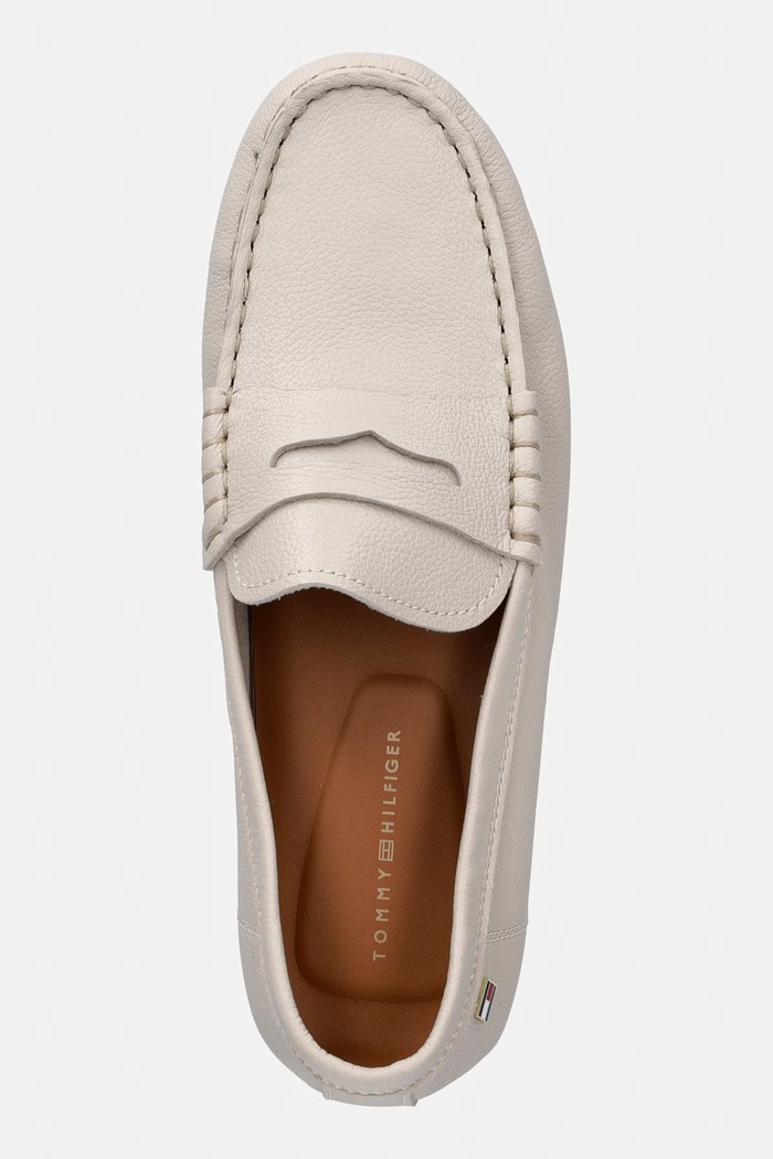 Tommy Hilfiger dámske kožené mokasíny FLAG LEATHER DRIVER LOAFER biela FW0FW09350