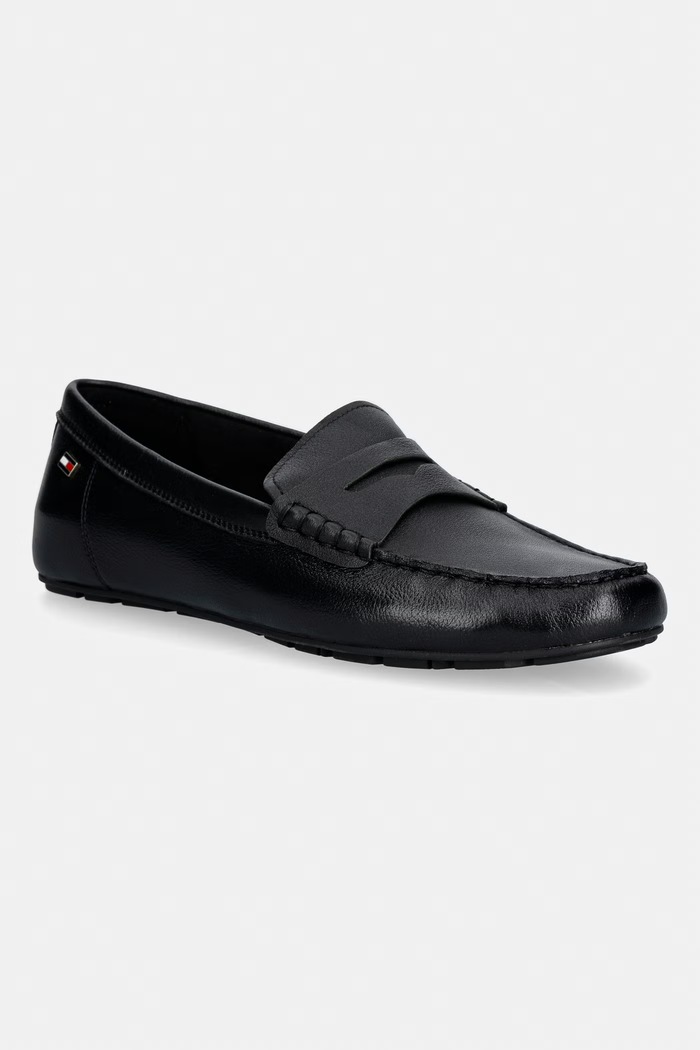 Tommy Hilfiger dámske kožené mokasíny FLAG LEATHER DRIVER LOAFER čierna FW0FW09350
