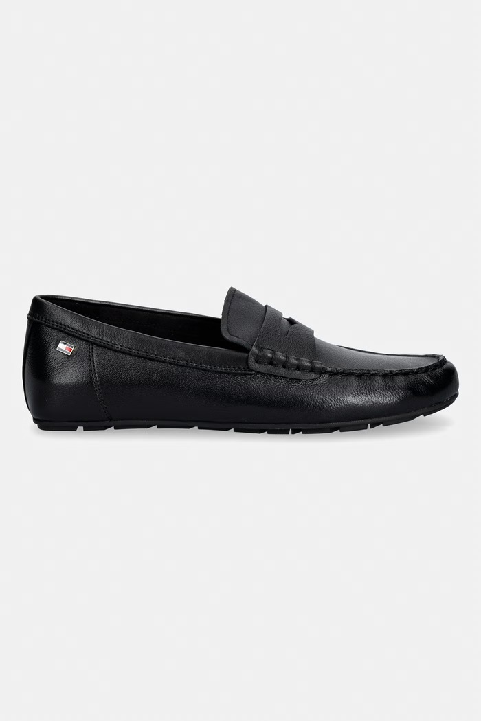 Tommy Hilfiger dámske kožené mokasíny FLAG LEATHER DRIVER LOAFER FW0FW09350 čierna SS26