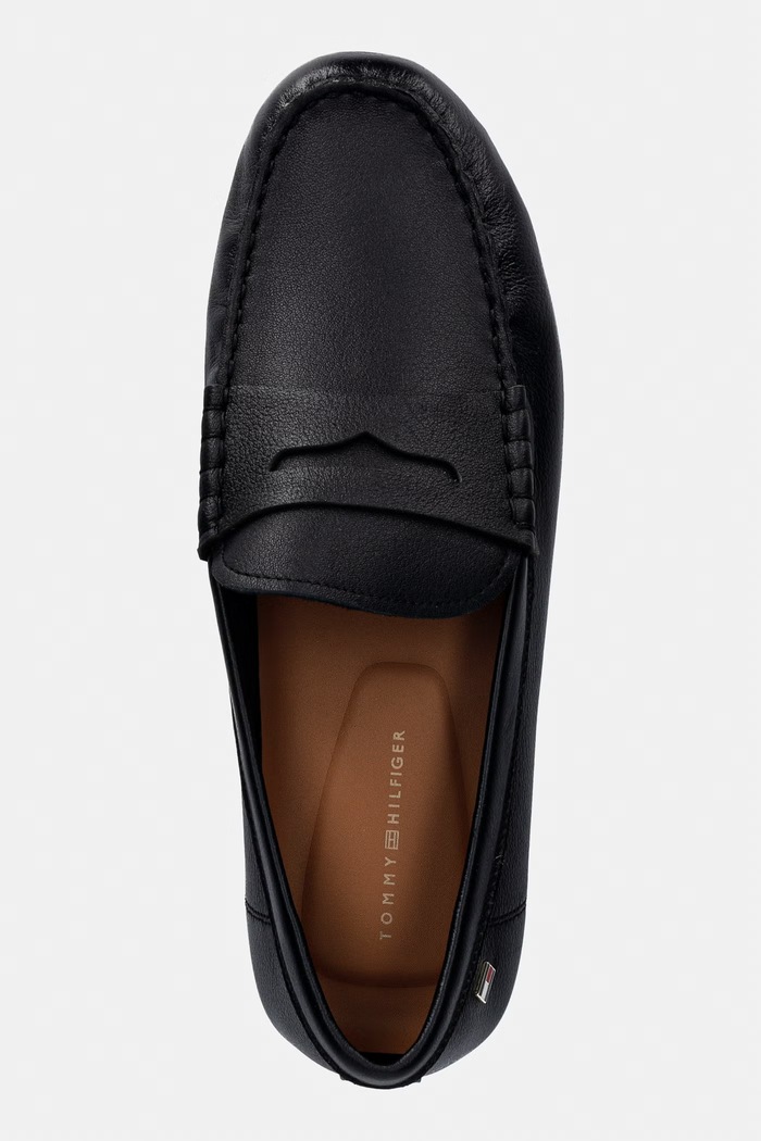 Tommy Hilfiger dámske kožené mokasíny FLAG LEATHER DRIVER LOAFER čierna FW0FW09350
