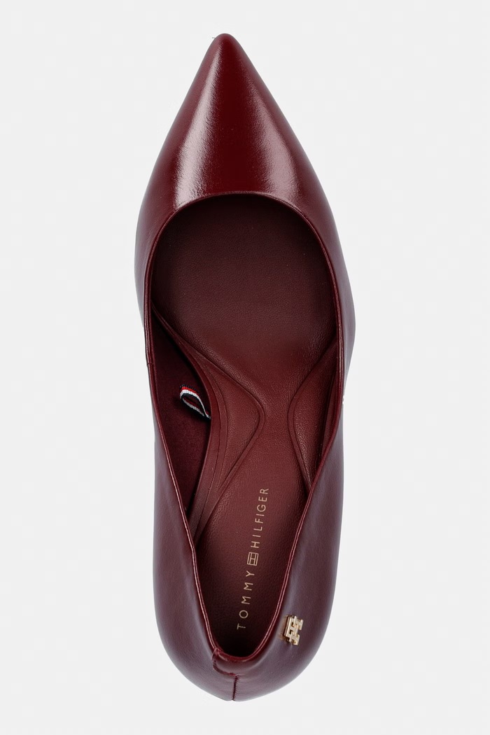 Tommy Hilfiger szpilki skórzane ESSENTIAL POINTED PUMP bordowy FW0FW09362