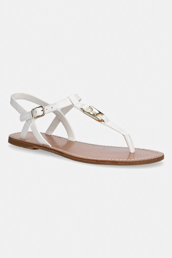 Tommy Hilfiger sandały na płaskim obcasie damskie skórzane LEATHER THONG SANDAL biały FW0FW09127
