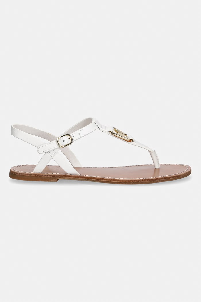Tommy Hilfiger sandały na płaskim obcasie damskie skórzane LEATHER THONG SANDAL FW0FW09127 biały SS26