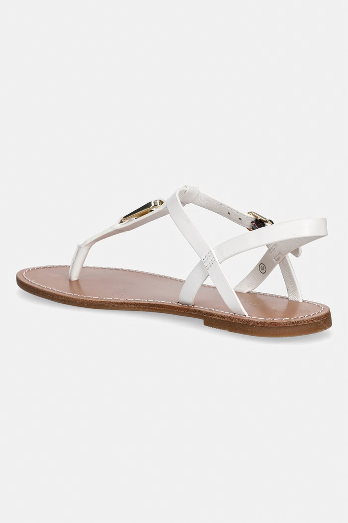 Obuwie Tommy Hilfiger sandały na płaskim obcasie damskie skórzane LEATHER THONG SANDAL FW0FW09127 biały
