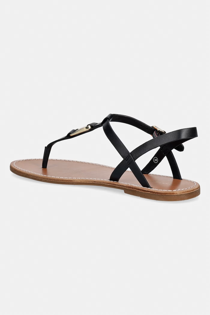 Obuwie Tommy Hilfiger sandały na płaskim obcasie damskie skórzane LEATHER THONG SANDAL FW0FW09127 czarny