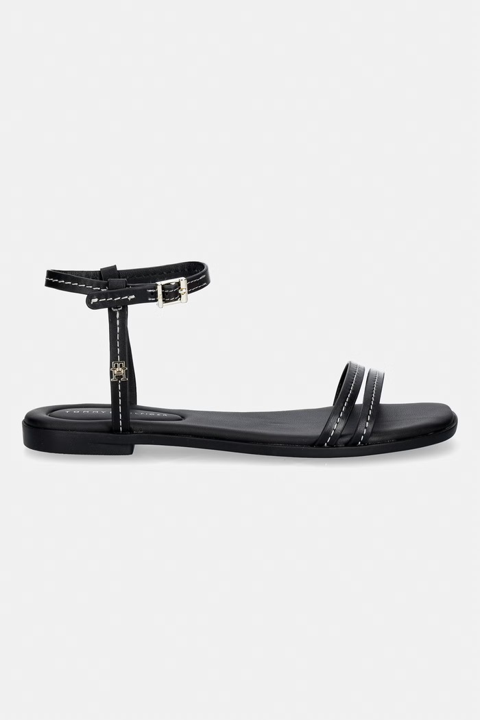 Tommy Hilfiger dámske kožené sandále FLAT SANDAL STITCHING FW0FW09215 čierna SS26