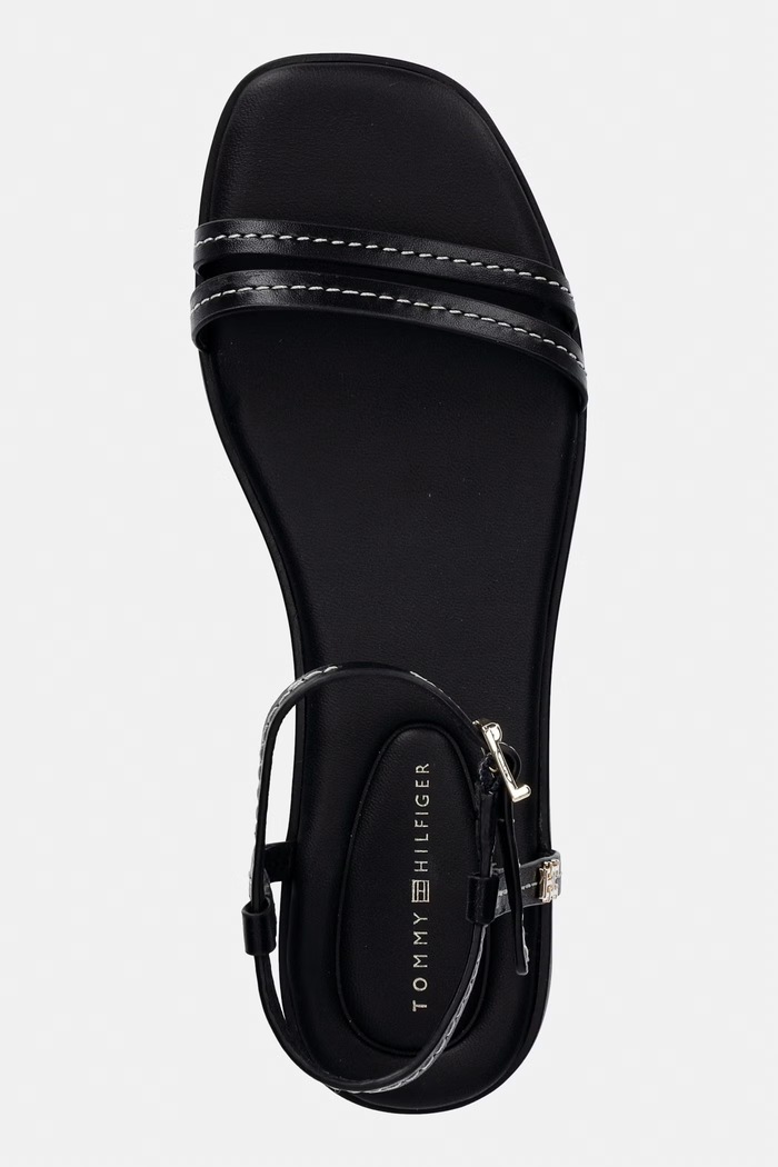 Tommy Hilfiger dámske kožené sandále FLAT SANDAL STITCHING čierna FW0FW09215