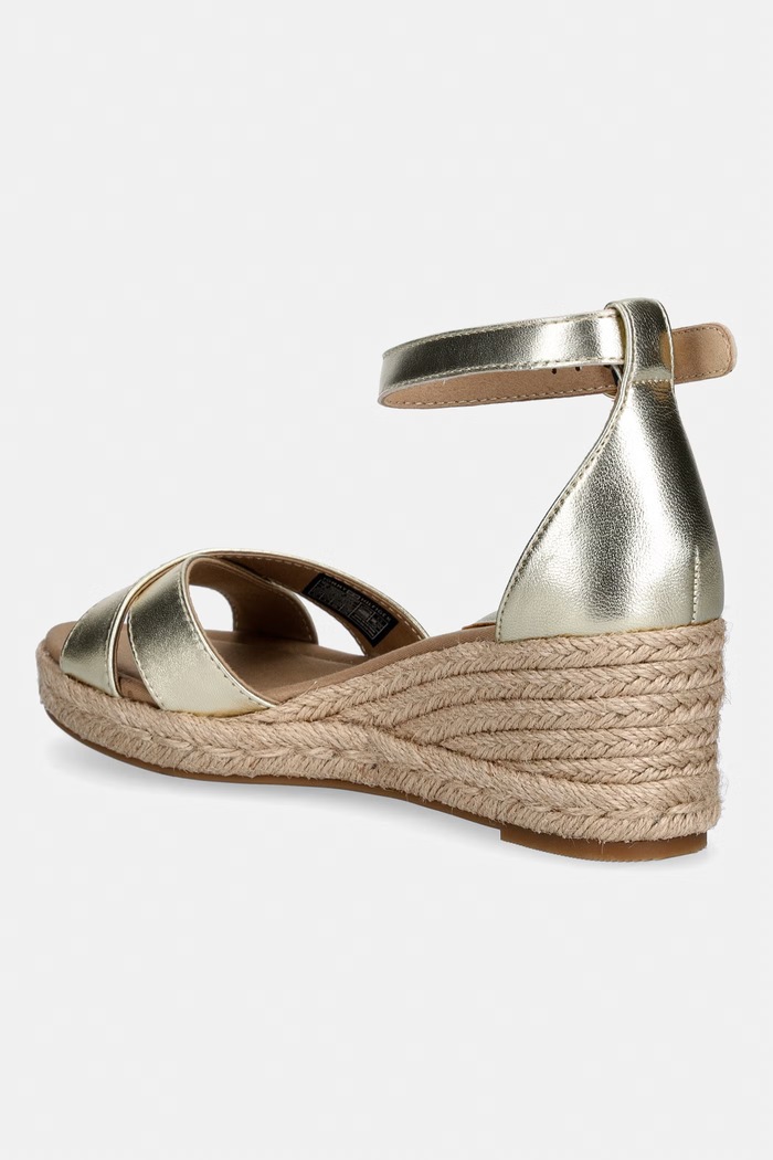 Obuwie Tommy Hilfiger sandały na koturnie skórzane MID WEDGE ESPAD X CROSS GOLD FW0FW09333 złoty