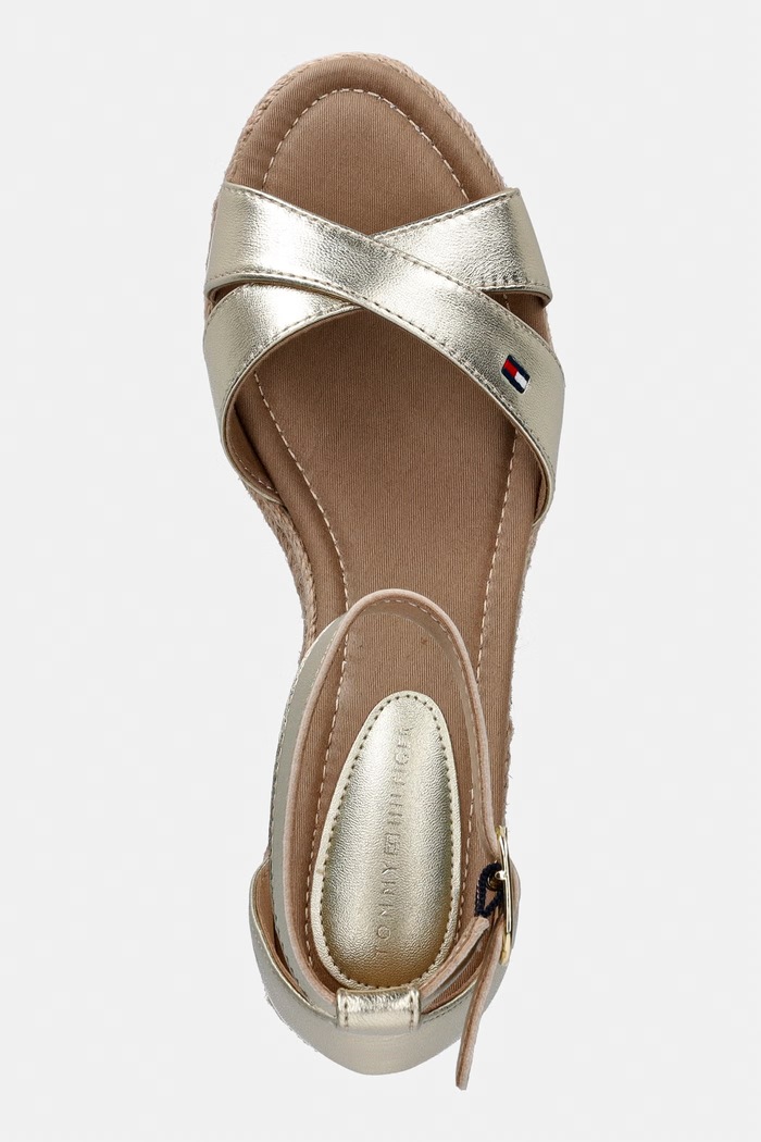 Tommy Hilfiger sandały na koturnie skórzane MID WEDGE ESPAD X CROSS GOLD złoty FW0FW09333