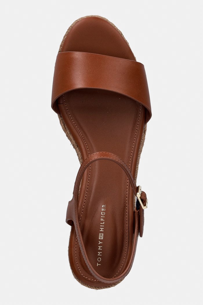 Tommy Hilfiger sandały na koturnie skórzane MID WEDGE ESPAD LEATHER brązowy FW0FW09340