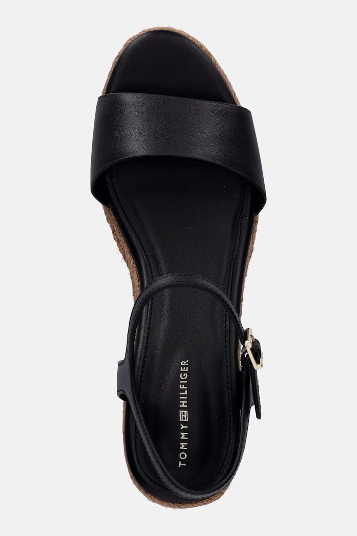 Tommy Hilfiger sandały na koturnie skórzane MID WEDGE ESPAD LEATHER czarny FW0FW09340