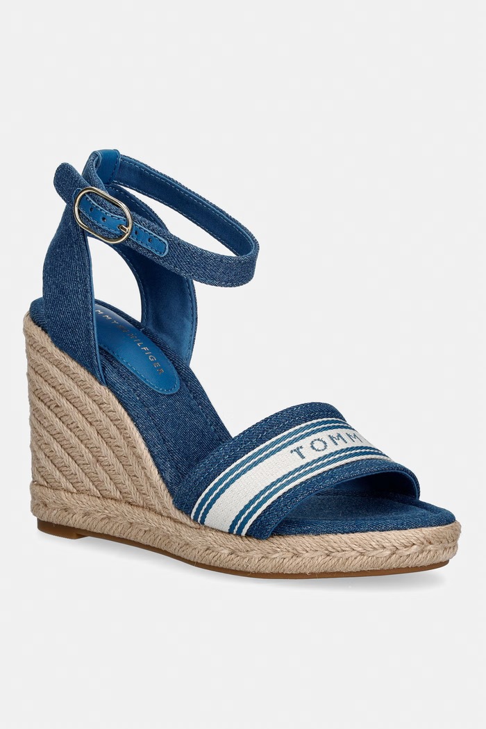 Tommy Hilfiger sandále na platforme po celej dĺžke HIGH WEDGE ESPAD WEBBING modrá FW0FW09342