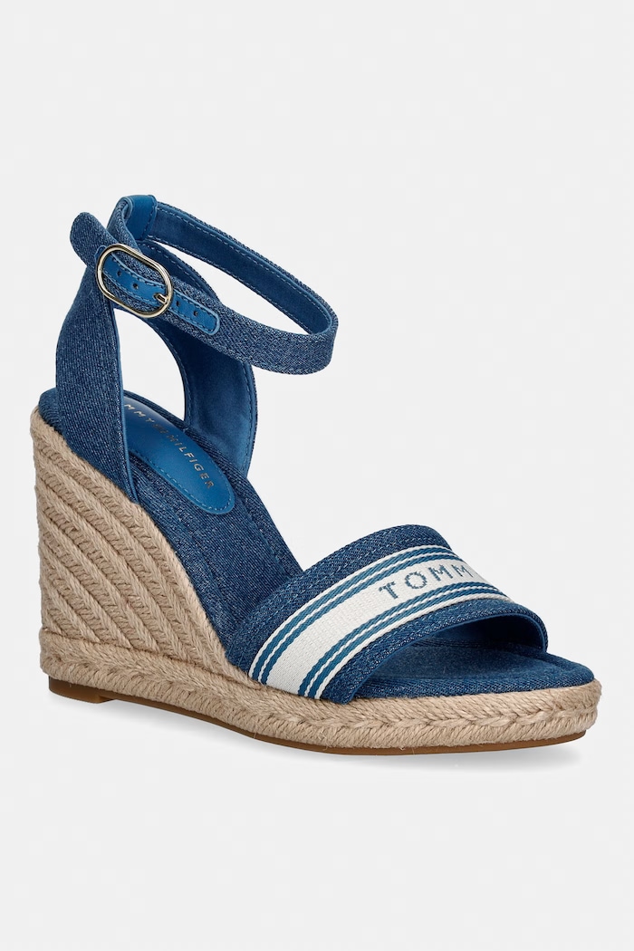 Tommy Hilfiger sandále na platforme po celej dĺžke HIGH WEDGE ESPAD WEBBING modrá FW0FW09342