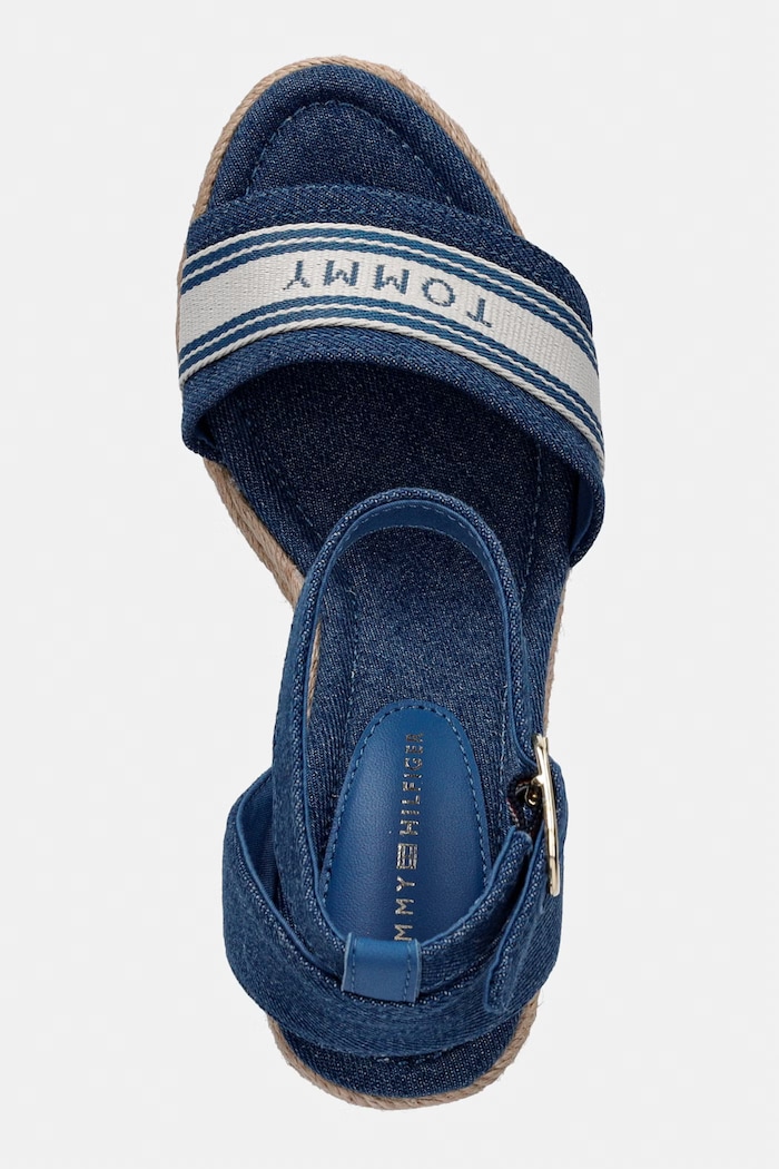 Tommy Hilfiger sandále na platforme po celej dĺžke HIGH WEDGE ESPAD WEBBING modrá FW0FW09342