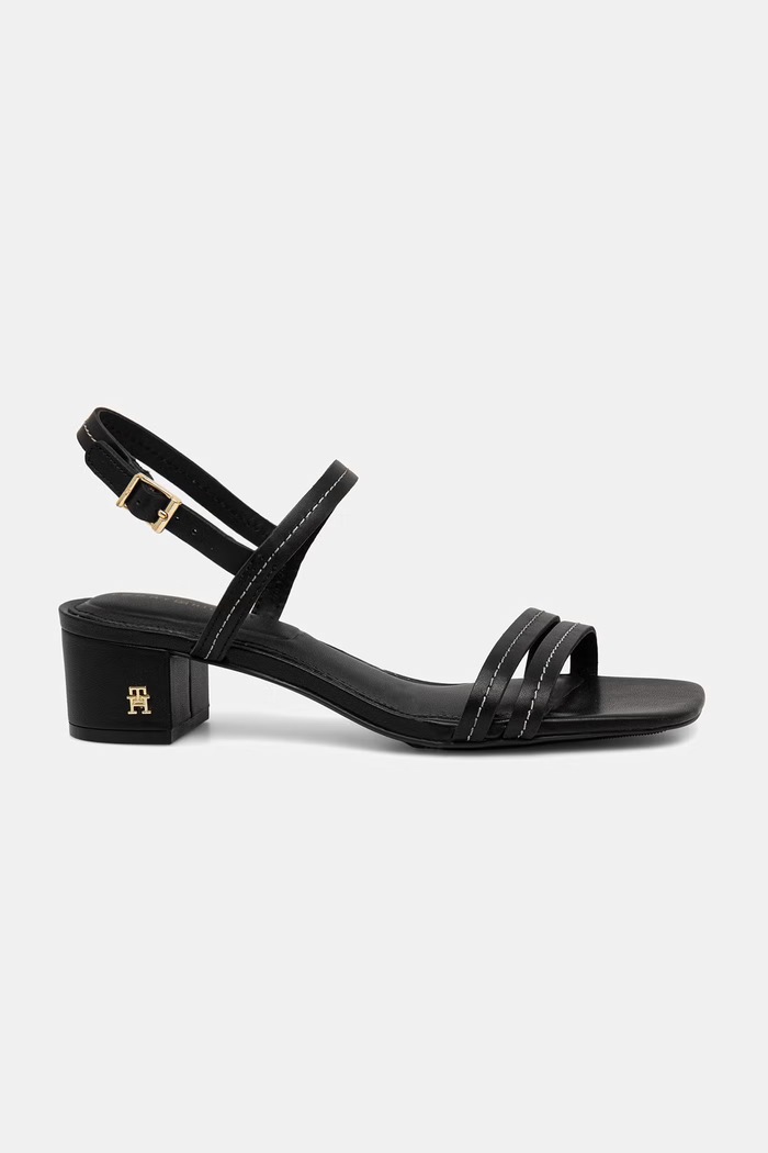 Tommy Hilfiger sandale cu toc din piele LOW HEEL SANDAL STITCHING FW0FW09345 negru SS26