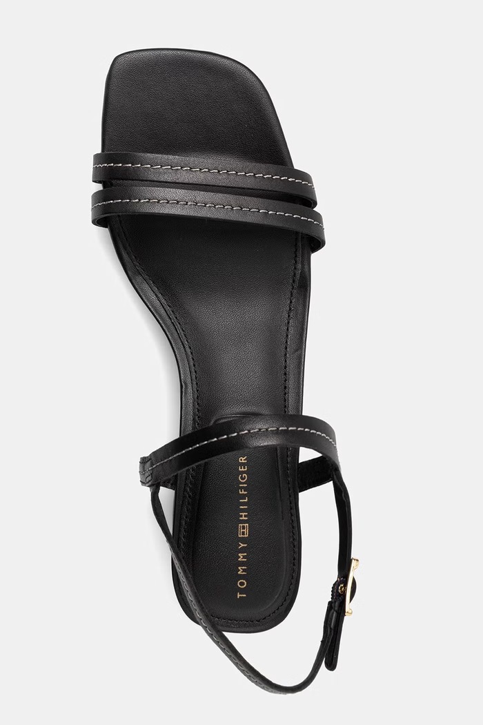 Tommy Hilfiger sandale cu toc din piele LOW HEEL SANDAL STITCHING negru FW0FW09345