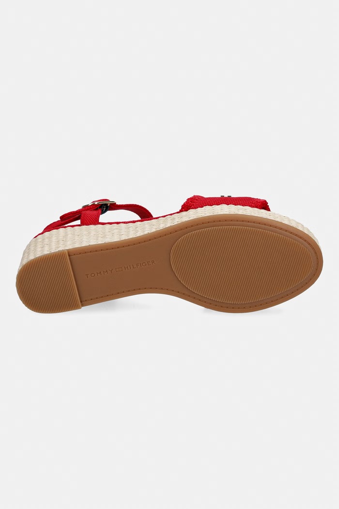 Tommy Hilfiger sandále na platforme po celej dĺžke MID WOVEN WEDGE ESPAD FRINGE FW0FW09470 červená