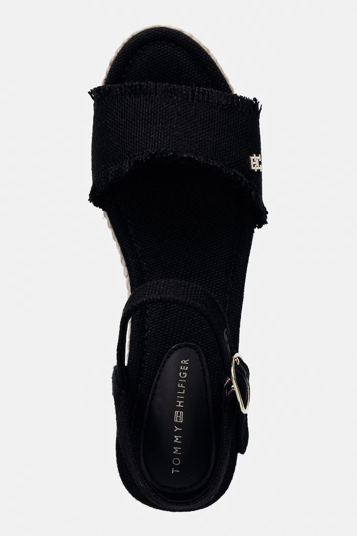 Tommy Hilfiger sandále na platforme po celej dĺžke MID WOVEN WEDGE ESPAD FRINGE čierna FW0FW09470
