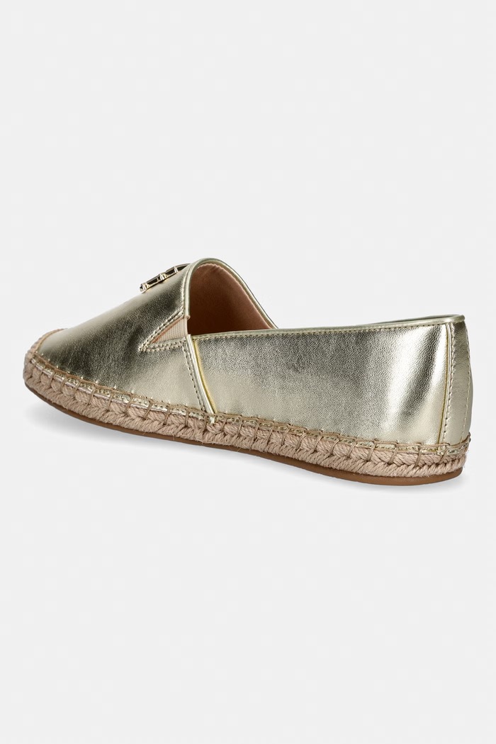 Obuwie Tommy Hilfiger espadryle damskie skórzane TH LOGO GOLD ESPADRILLE FW0FW09473 złoty