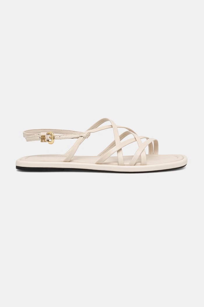 Tommy Hilfiger sandale pentru femei, din piele FLAT STRAPPY SANDAL LTH FW0FW09220 bej SS26