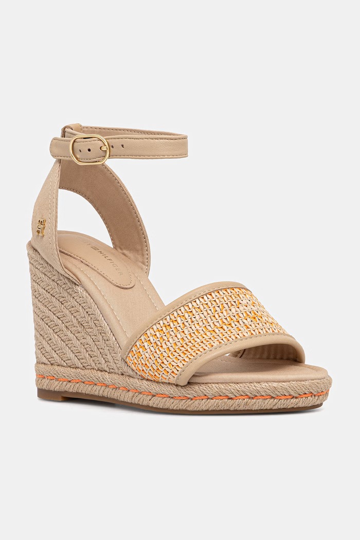 Tommy Hilfiger σανδάλια HIGH WEDGE ESPAD RAFFIA μπεζ FW0FW09471